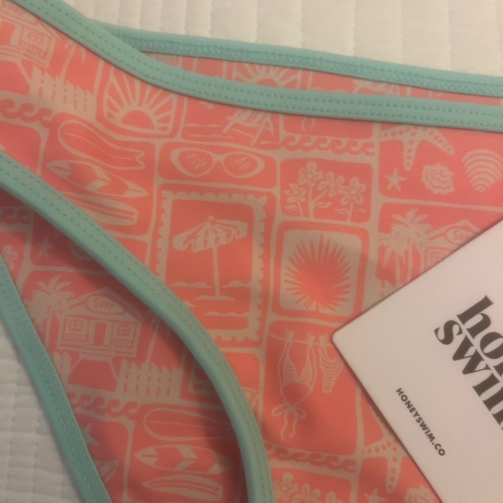 NWT Honey Swim Coral & Mint Bikini Bottoms! - Picture 2 of 3